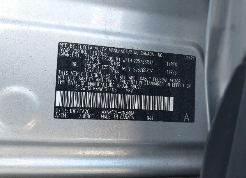 Photo 9 of 2021 Toyota Rav4 XLE (VIN 2T3W1RFVXMW131405)