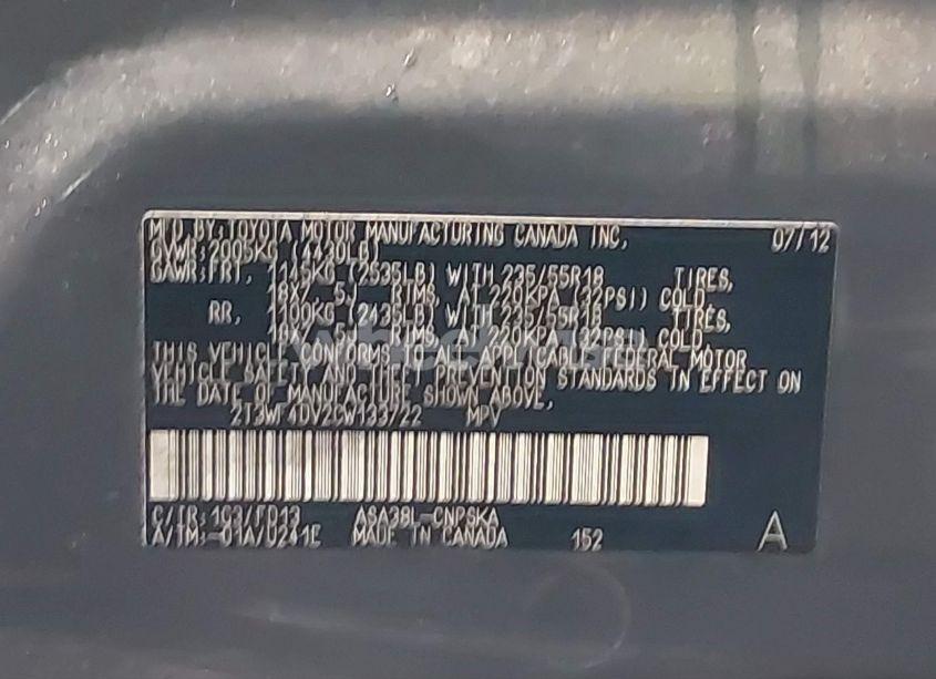 Photo 9 of 2012 Toyota Rav4 SPORT (VIN 2T3WF4DV2CW133722)