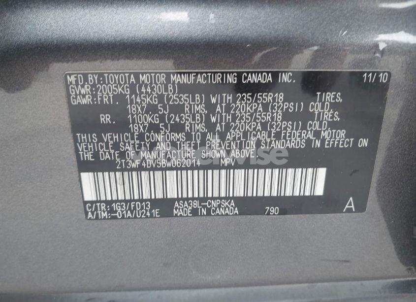 Photo 9 of 2011 Toyota Rav4 SPORT (VIN 2T3WF4DV5BW062014)