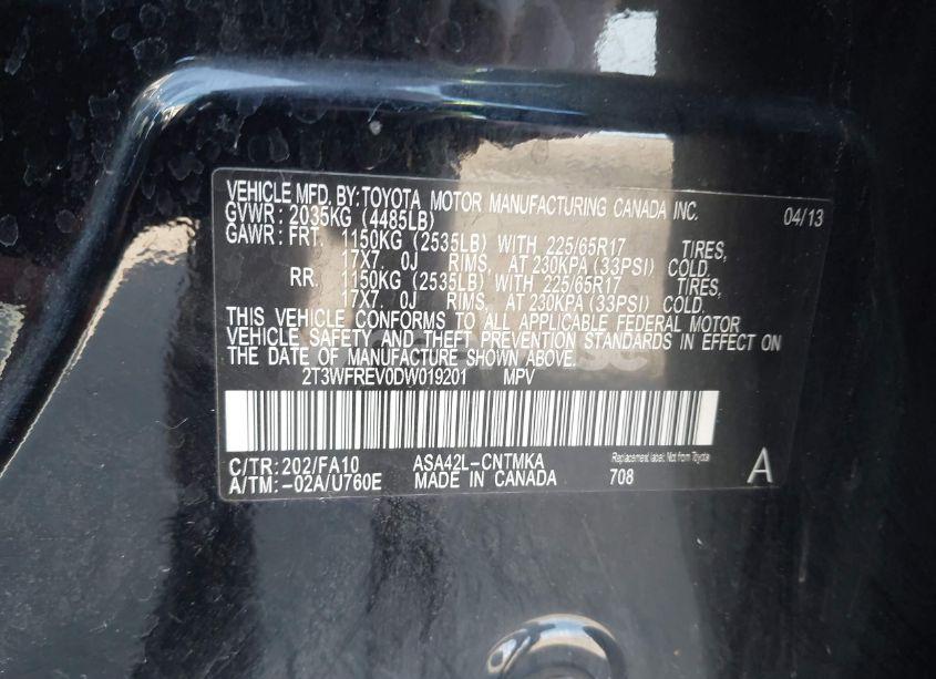 Photo 9 of 2013 Toyota Rav4 XLE (VIN 2T3WFREV0DW019201)