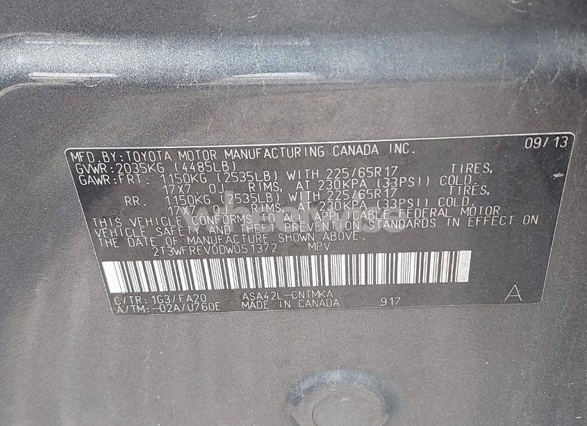 Photo 9 of 2013 Toyota Rav4 XLE (VIN 2T3WFREV0DW051372)