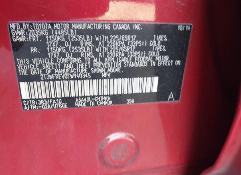 Photo 9 of 2015 Toyota Rav4 XLE (VIN 2T3WFREV0FW140345)