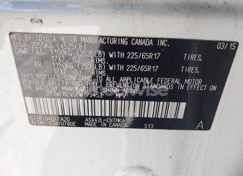 Photo 9 of 2015 Toyota Rav4 XLE (VIN 2T3WFREV0FW179453)