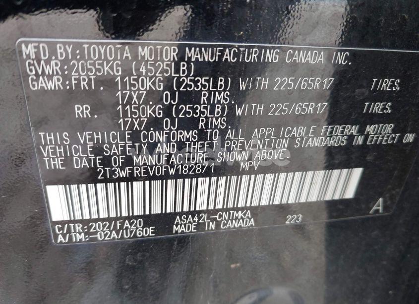 Photo 9 of 2015 Toyota Rav4 XLE (VIN 2T3WFREV0FW182871)