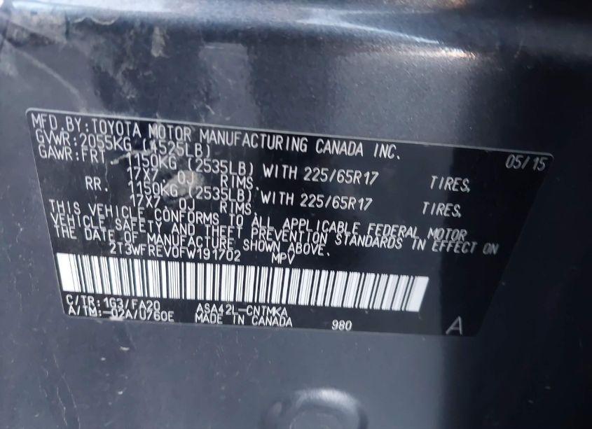 Photo 8 of 2015 Toyota Rav4 XLE (VIN 2T3WFREV0FW191702)