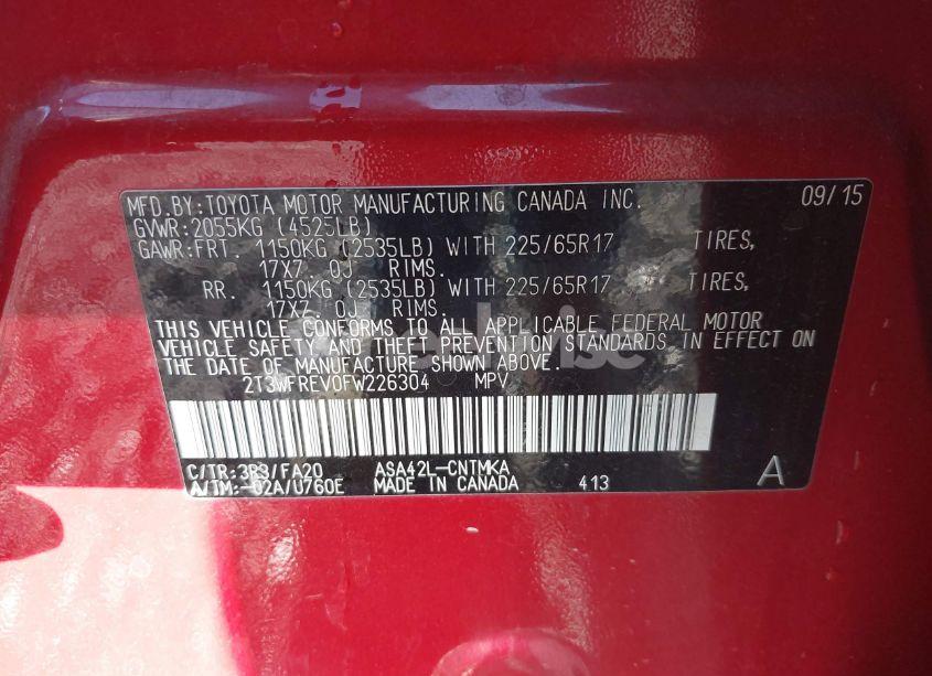 Photo 9 of 2015 Toyota Rav4 XLE (VIN 2T3WFREV0FW226304)