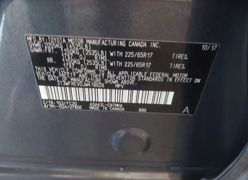 Photo 9 of 2018 Toyota Rav4 ADVENTURE/XLE (VIN 2T3WFREV0JW418606)