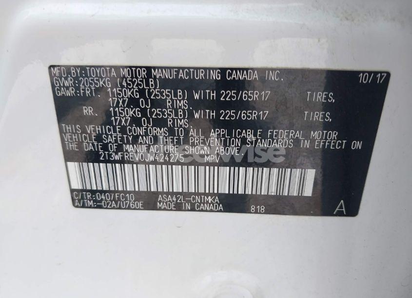 Photo 9 of 2018 Toyota Rav4 XLE (VIN 2T3WFREV0JW424275)