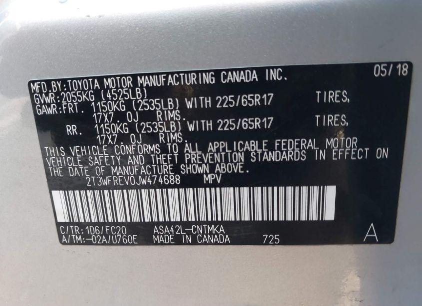 Photo 9 of 2018 Toyota Rav4 ADVENTURE/XLE (VIN 2T3WFREV0JW474688)