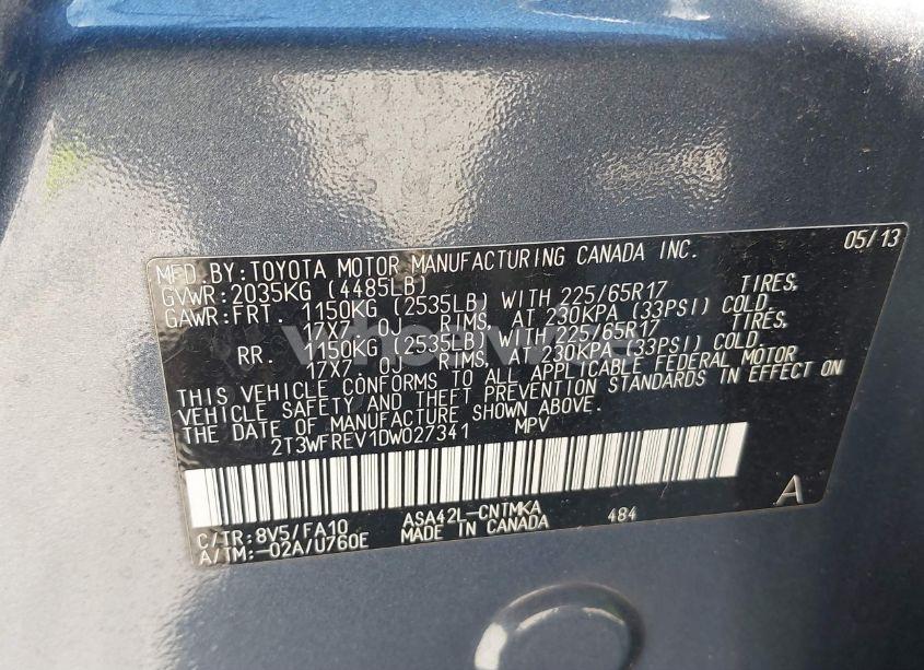 Photo 8 of 2013 Toyota Rav4 XLE (VIN 2T3WFREV1DW027341)