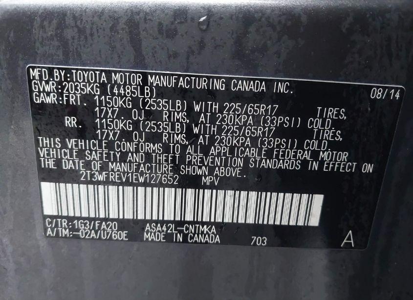 Photo 9 of 2014 Toyota Rav4 XLE (VIN 2T3WFREV1EW127652)