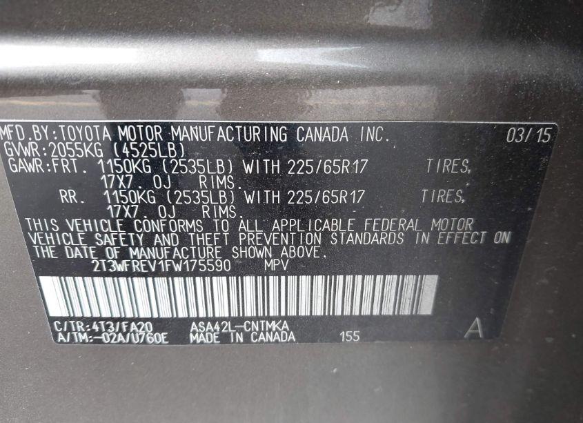 Photo 9 of 2015 Toyota Rav4 XLE (VIN 2T3WFREV1FW175590)