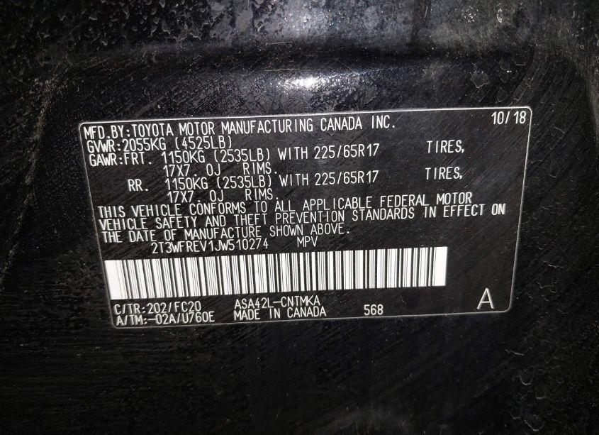 Photo 9 of 2018 Toyota Rav4 XLE (VIN 2T3WFREV1JW510274)