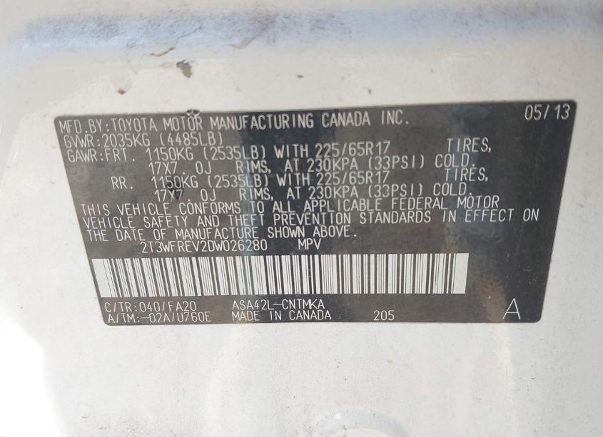 Photo 9 of 2013 Toyota Rav4 XLE (VIN 2T3WFREV2DW026280)