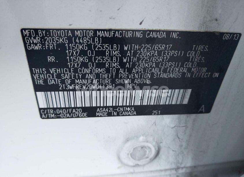 Photo 9 of 2013 Toyota Rav4 XLE (VIN 2T3WFREV2DW044391)