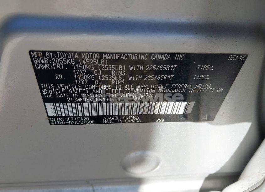 Photo 9 of 2015 Toyota Rav4 XLE (VIN 2T3WFREV2FW190406)