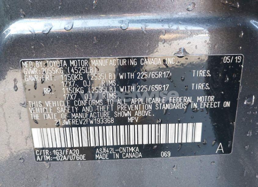 Photo 9 of 2015 Toyota Rav4 XLE (VIN 2T3WFREV2FW193368)