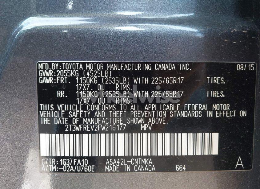 Photo 9 of 2015 Toyota Rav4 XLE (VIN 2T3WFREV2FW216177)