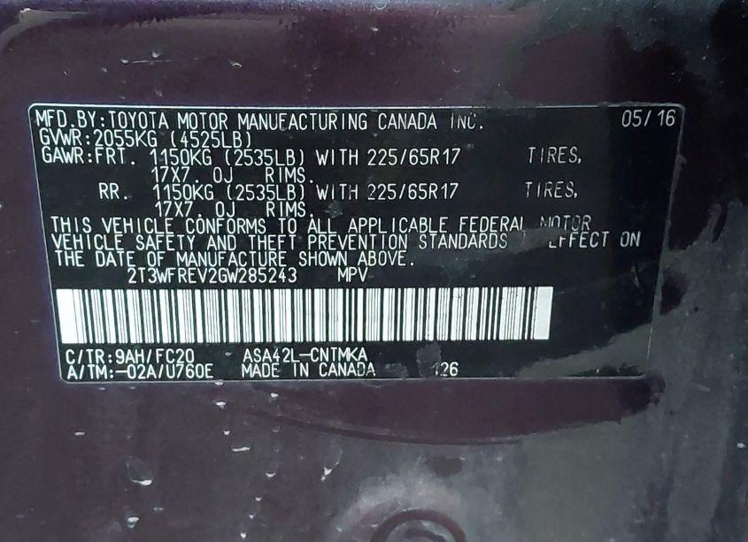 Photo 9 of 2016 Toyota Rav4 XLE (VIN 2T3WFREV2GW285243)