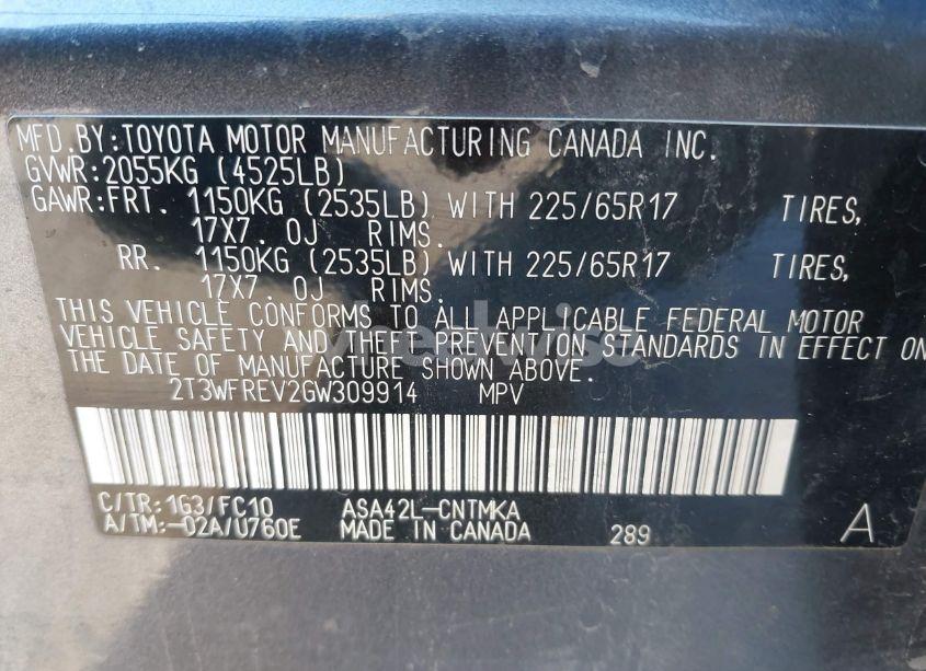 Photo 9 of 2016 Toyota Rav4 XLE (VIN 2T3WFREV2GW309914)