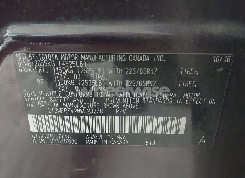 Photo 9 of 2017 Toyota Rav4 XLE (VIN 2T3WFREV2HW323278)