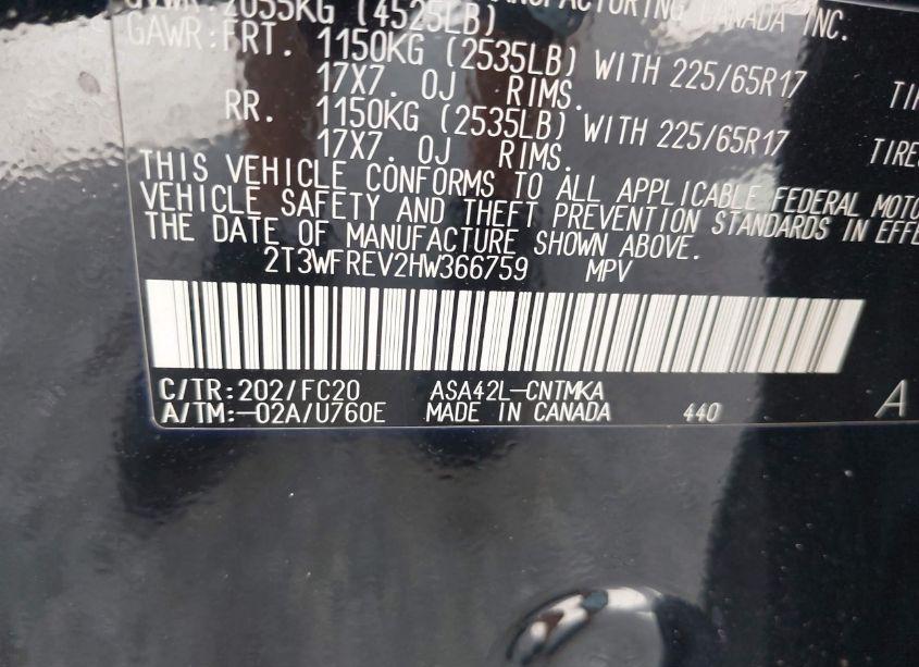 Photo 9 of 2017 Toyota Rav4 XLE (VIN 2T3WFREV2HW366759)