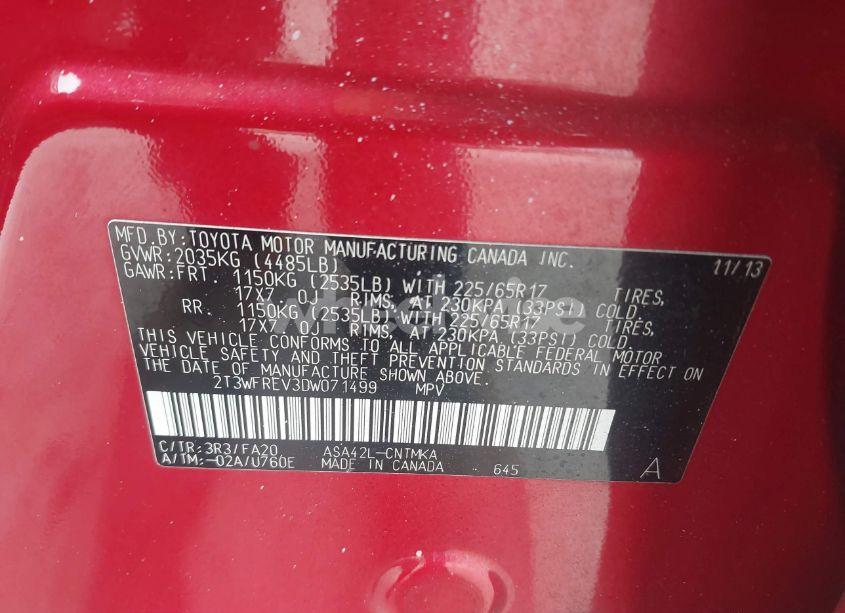 Photo 9 of 2013 Toyota Rav4 XLE (VIN 2T3WFREV3DW071499)