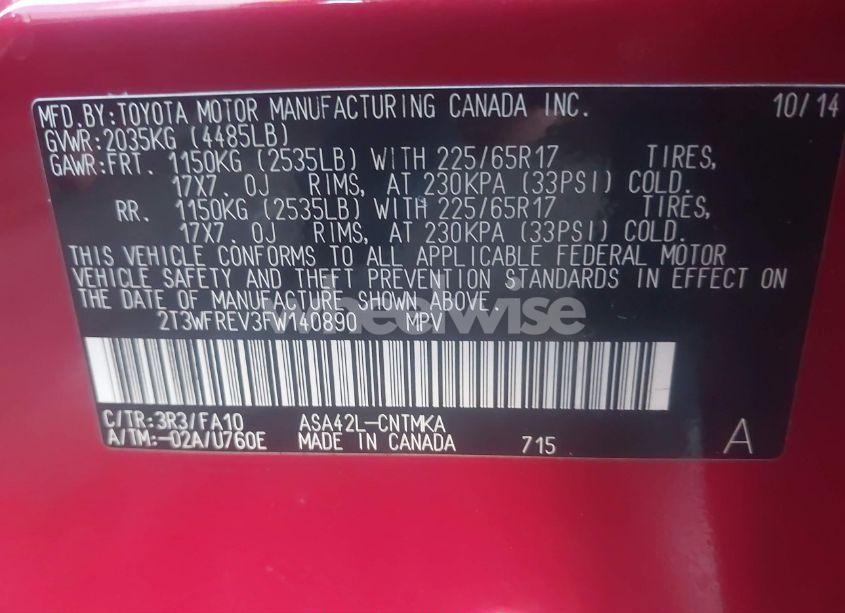 Photo 9 of 2015 Toyota Rav4 XLE (VIN 2T3WFREV3FW140890)