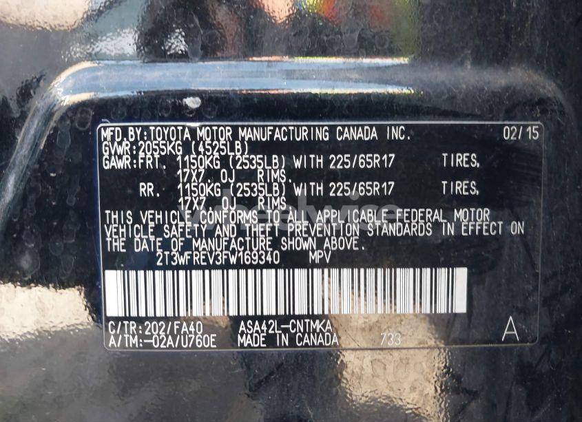 Photo 9 of 2015 Toyota Rav4 XLE (VIN 2T3WFREV3FW169340)