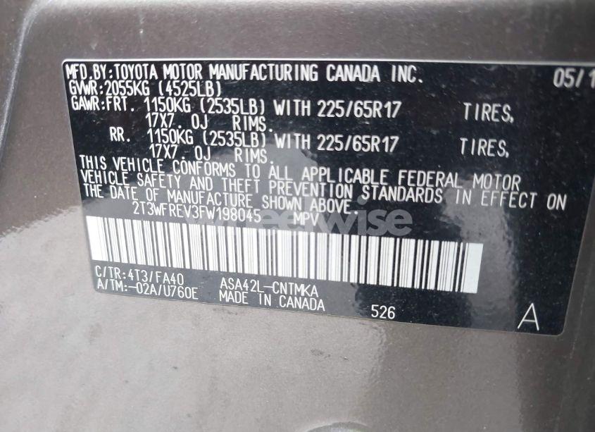 Photo 9 of 2015 Toyota Rav4 XLE (VIN 2T3WFREV3FW198045)