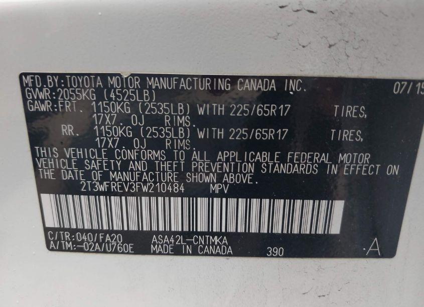 Photo 9 of 2015 Toyota Rav4 XLE (VIN 2T3WFREV3FW210484)