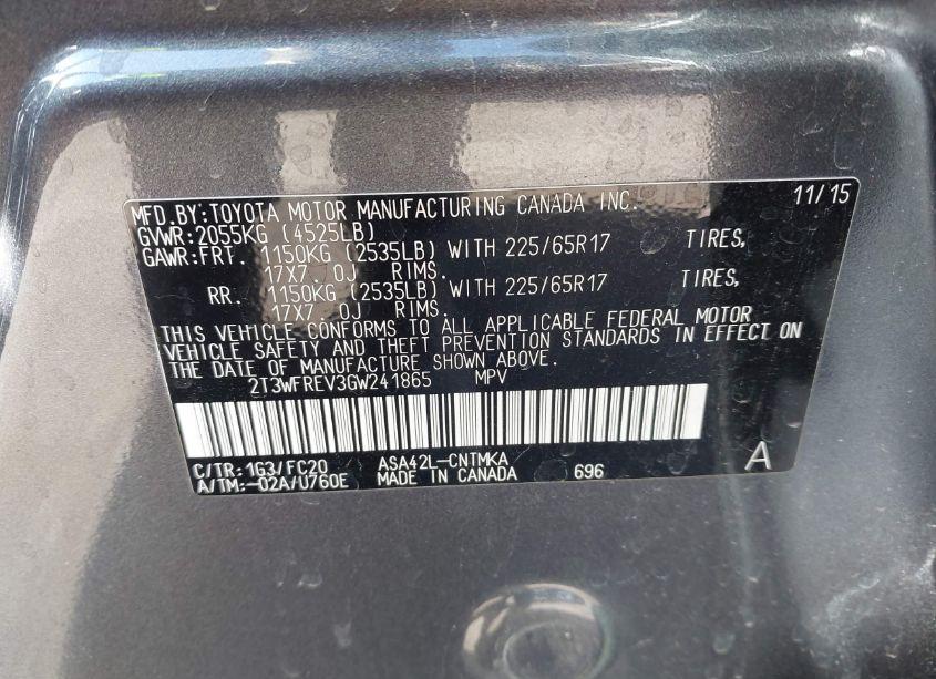 Photo 9 of 2016 Toyota Rav4 XLE (VIN 2T3WFREV3GW241865)