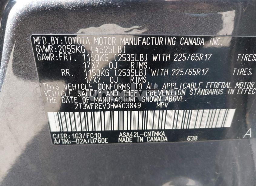 Photo 9 of 2017 Toyota Rav4 XLE (VIN 2T3WFREV3HW403849)