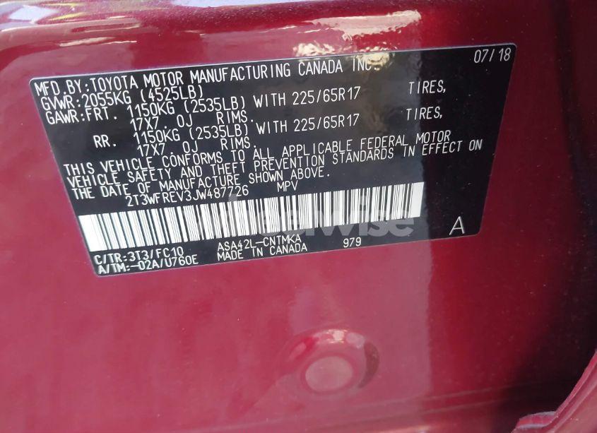 Photo 9 of 2018 Toyota Rav4 ADVENTURE/XLE (VIN 2T3WFREV3JW487726)