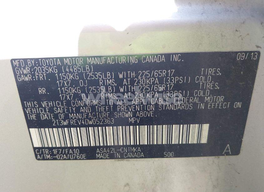 Photo 9 of 2013 Toyota Rav4 XLE (VIN 2T3WFREV4DW052363)