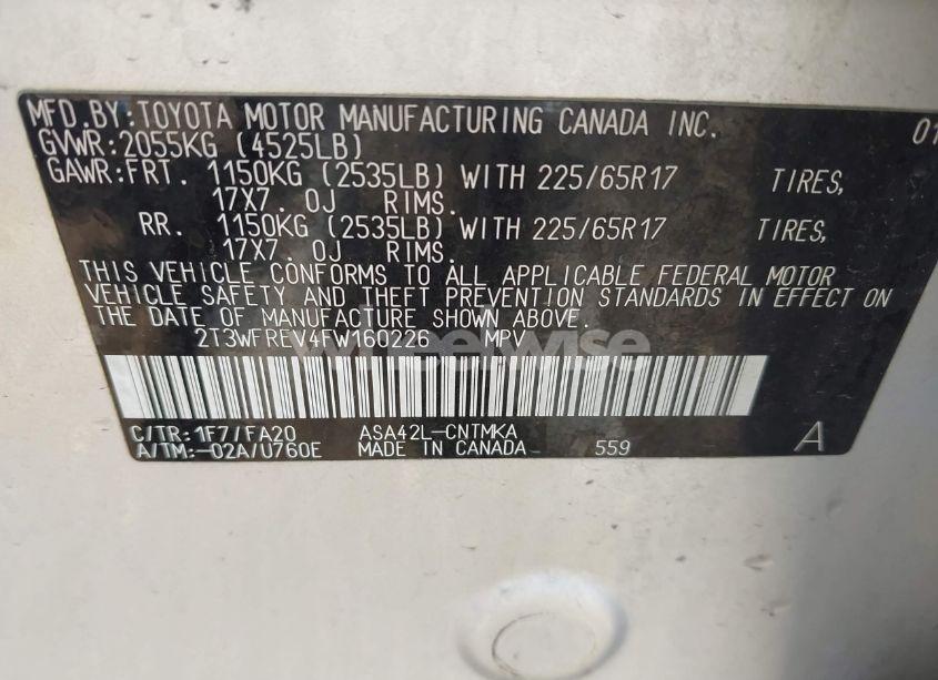 Photo 9 of 2015 Toyota Rav4 XLE (VIN 2T3WFREV4FW160226)