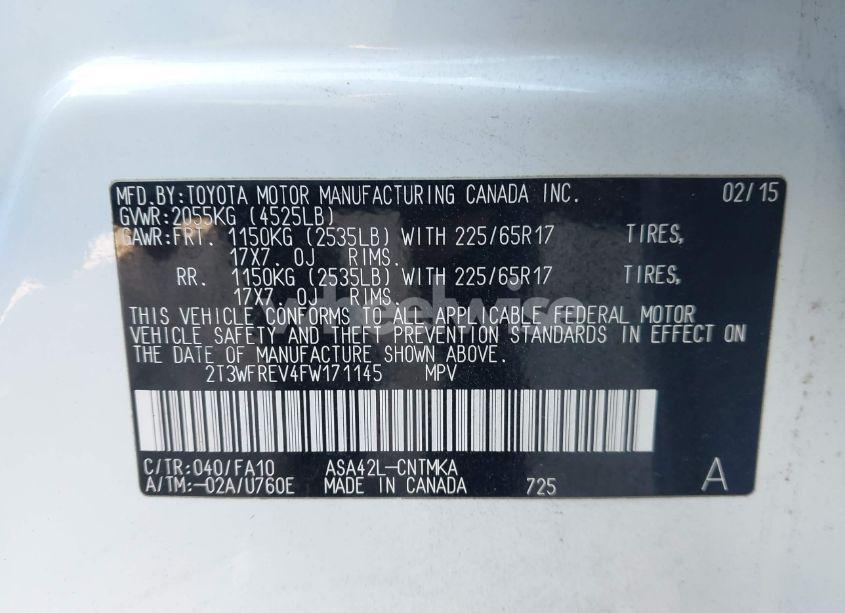 Photo 9 of 2015 Toyota Rav4 XLE (VIN 2T3WFREV4FW171145)