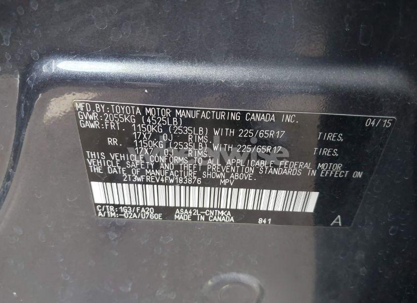 Photo 9 of 2015 Toyota Rav4 XLE (VIN 2T3WFREV4FW183876)