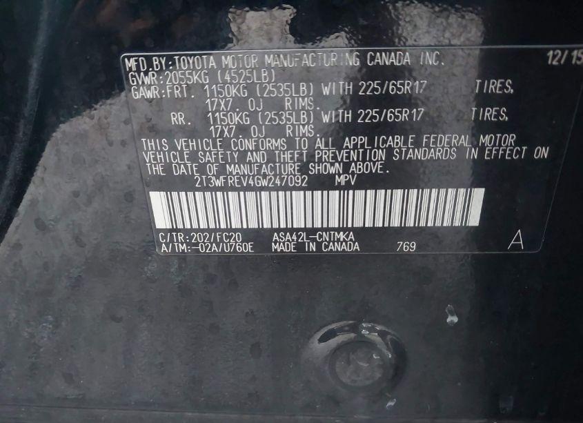 Photo 9 of 2016 Toyota Rav4 XLE (VIN 2T3WFREV4GW247092)