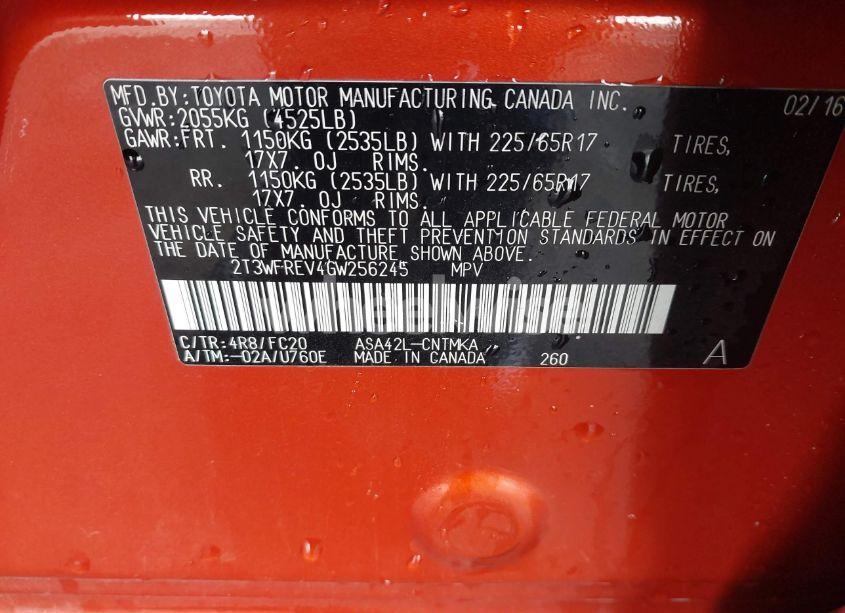 Photo 9 of 2016 Toyota Rav4 XLE (VIN 2T3WFREV4GW256245)