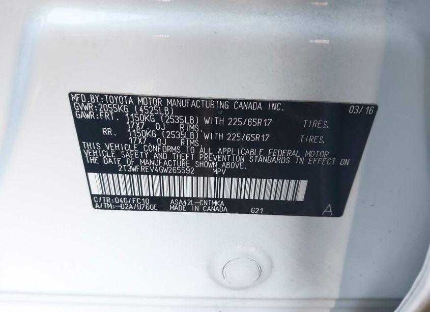 Photo 9 of 2016 Toyota Rav4 XLE (VIN 2T3WFREV4GW265592)