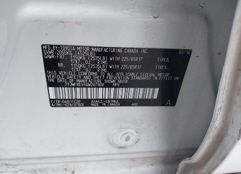 Photo 9 of 2016 Toyota Rav4 XLE (VIN 2T3WFREV4GW267908)