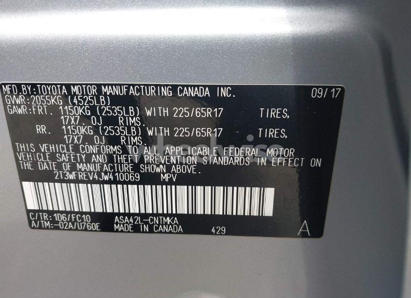 Photo 9 of 2018 Toyota Rav4 XLE (VIN 2T3WFREV4JW410069)