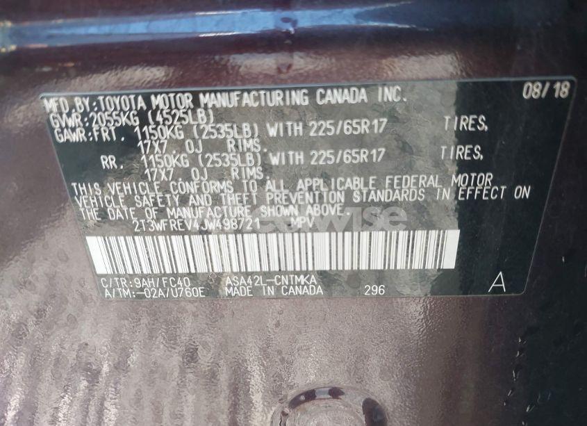 Photo 9 of 2018 Toyota Rav4 ADVENTURE/XLE (VIN 2T3WFREV4JW498721)