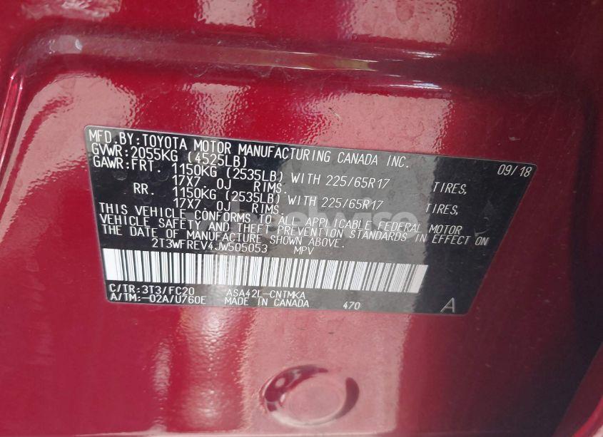 Photo 9 of 2018 Toyota Rav4 XLE (VIN 2T3WFREV4JW505053)