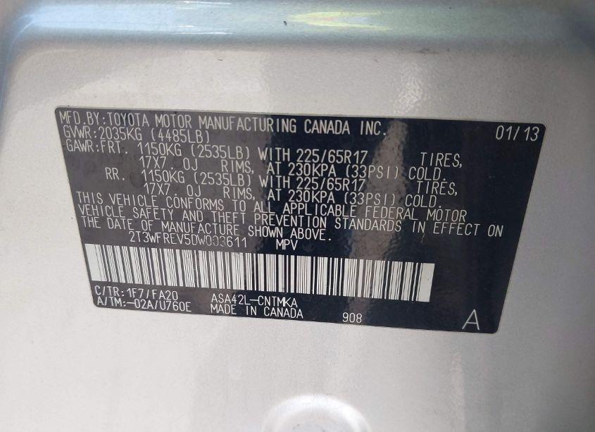 Photo 9 of 2013 Toyota Rav4 XLE (VIN 2T3WFREV5DW003611)