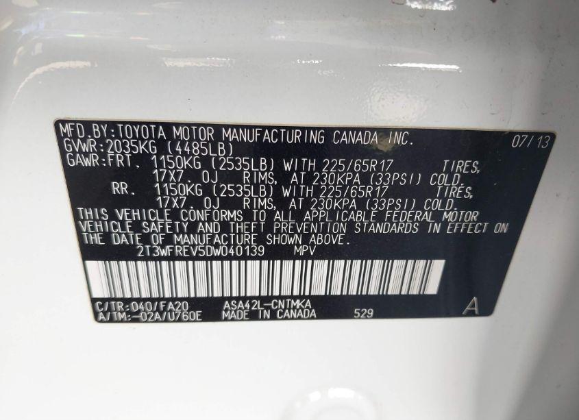 Photo 9 of 2013 Toyota Rav4 XLE (VIN 2T3WFREV5DW040139)