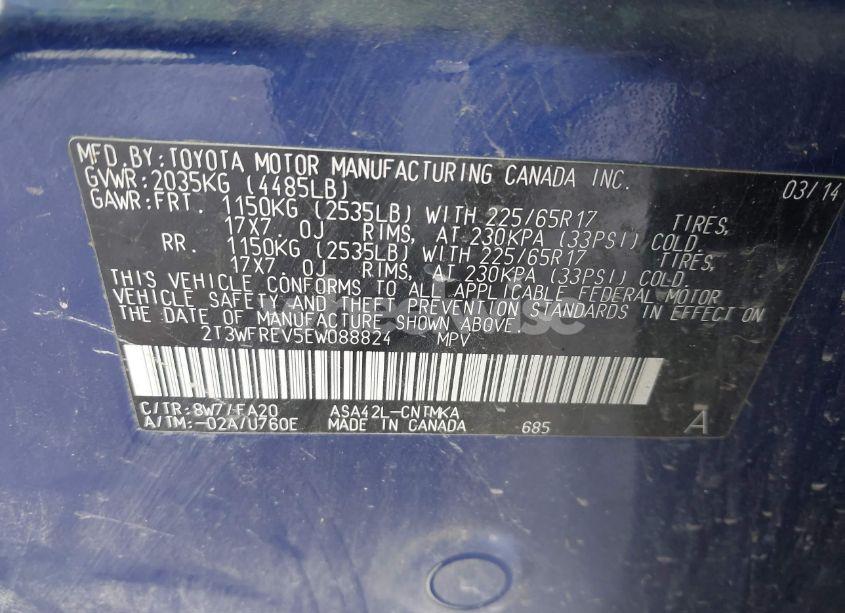 Photo 9 of 2014 Toyota Rav4 XLE (VIN 2T3WFREV5EW088824)