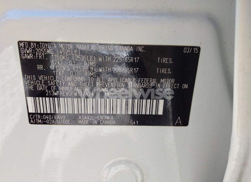 Photo 9 of 2015 Toyota Rav4 XLE (VIN 2T3WFREV5FW177424)