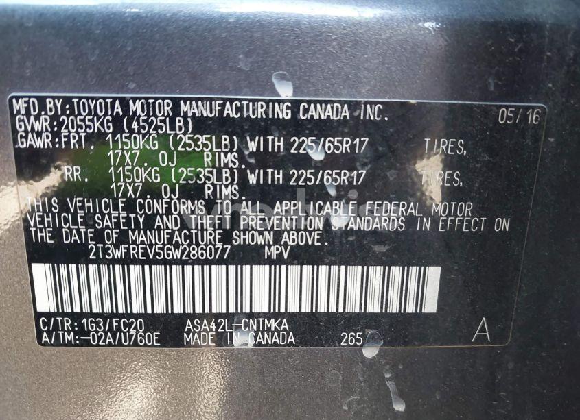 Photo 9 of 2016 Toyota Rav4 XLE (VIN 2T3WFREV5GW286077)